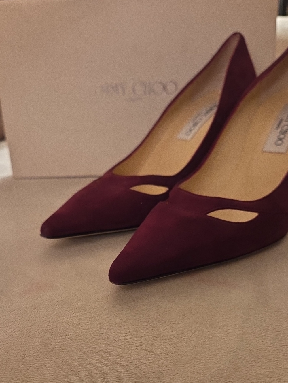 Jimmy Choo Burgundy Suede Pointed Cutout Pumps